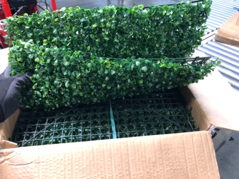 Photo 2 of Artificial Boxwood Panels,12Pcs 20" x 20" Grass Wall Panels, Artificial Boxwood Hedges Panels, UV Protection Privacy Hedge Screen, for Gardens, Fences, backyards Privacy Screen and Indoor Wall Decor 20"*20"-12PCS