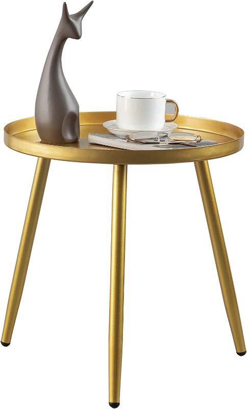 Photo 1 of AOJEZOR Side Table,Gold End Table Ideal for Any Room-Side Tables Living Room,Side Tables Bedroom,Gold Plant Stand for Balcony,Side Tables Metal Structure for Indoor & Outdoor,Gold Tray with 3 Legs