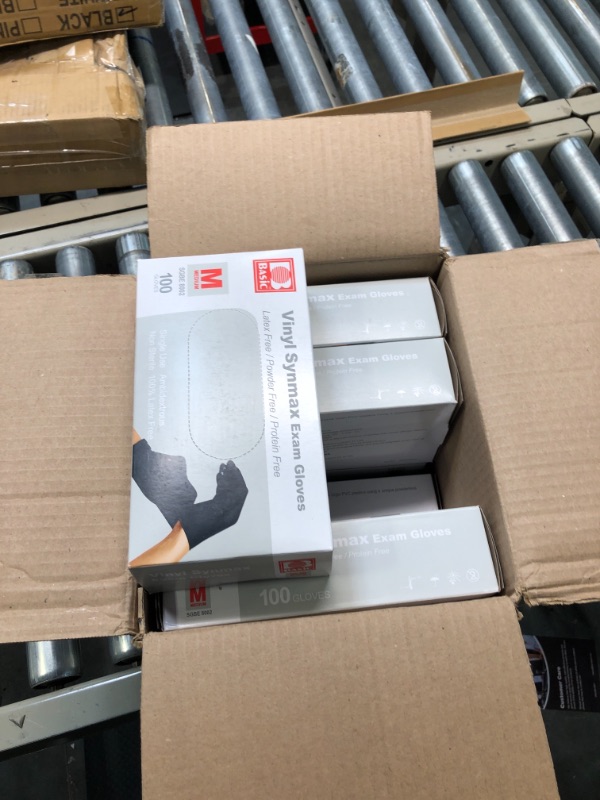 Photo 2 of 8 boxes of Basic Medical Synmax Black Vinyl Exam Gloves, Latex-Free & Powder-Free, 100 pcs (BLACK) Medium (Pack of 100)
