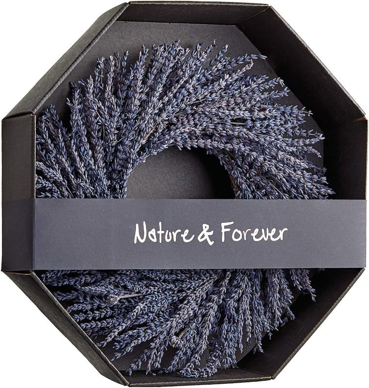 Photo 1 of 14 Inch Preserved Lavender Natural Wreath, Fragrant Real Lavender Front Door Wreath