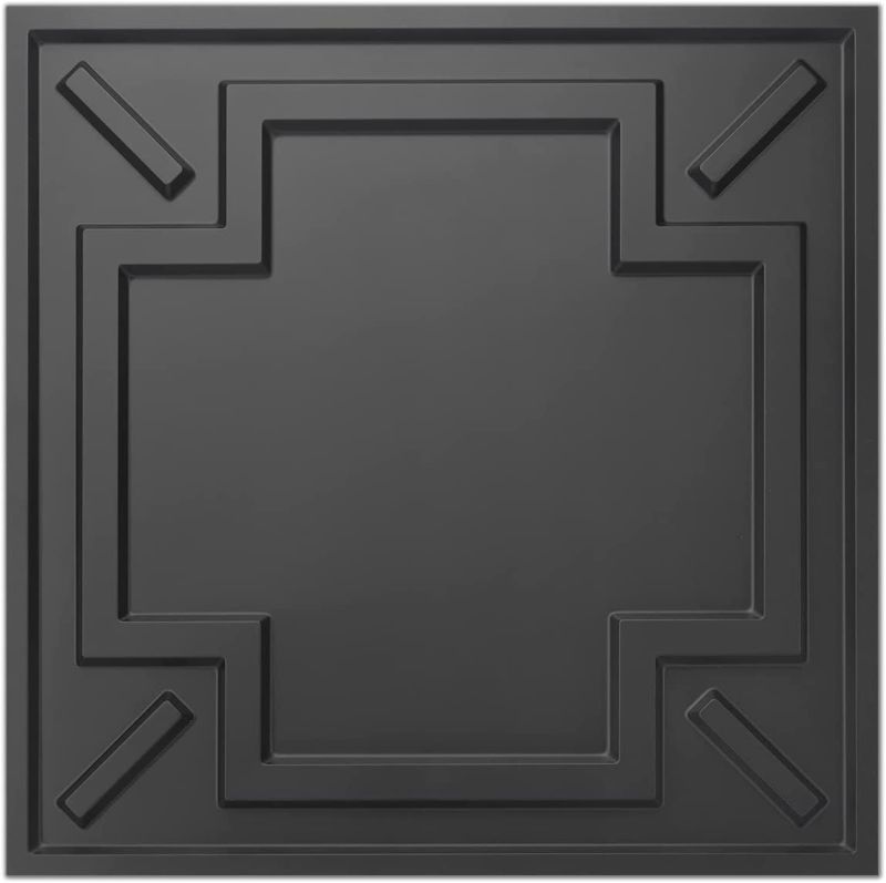Photo 1 of Art3d Decorative Drop Ceiling Tile 2"x2", Glue-up 3D Textured Ceiling Panel, Plastic Sheet in Black(12  Pack)