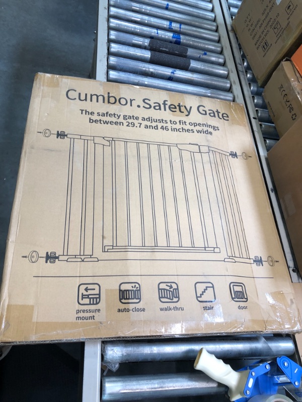 Photo 1 of Mom's Choice Awards Winner-Cumbor 29.7-46" Auto Close Baby Gate for Stairs, Easy Install Pressure/Hardware Mounted Dog Gates for The House Indoor, Easy Walk Thru Wide Safety Pet Gates for Dogs, White