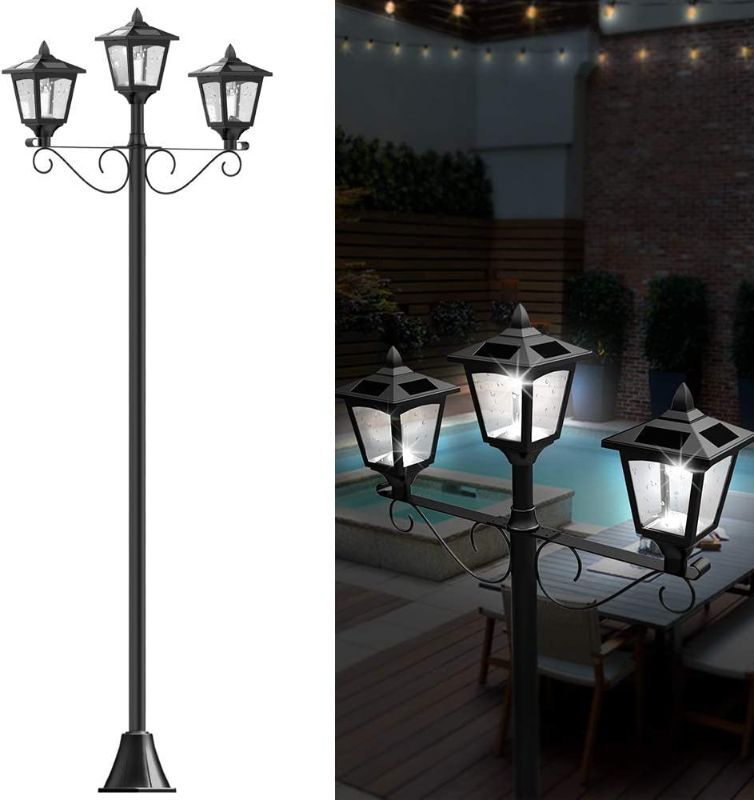 Photo 1 of 72" Solar Lamp Post Lights Outdoor, Triple-Head Street Vintage Solar Lamp Outdoor, Solar Post Light for Garden, Lawn, Planter Not Included