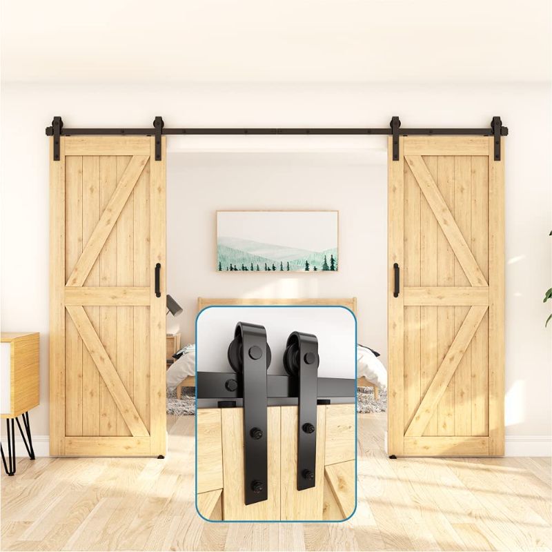 Photo 1 of ZEKOO 11 FT Barn Door Hardware Kit for Cabinet Closet, Sliding Door Hardware for Double Barn Door, Heavy Duty Black Barn Door Track with Steel Hanger, Slide Smoothly Quietly, Easy Install