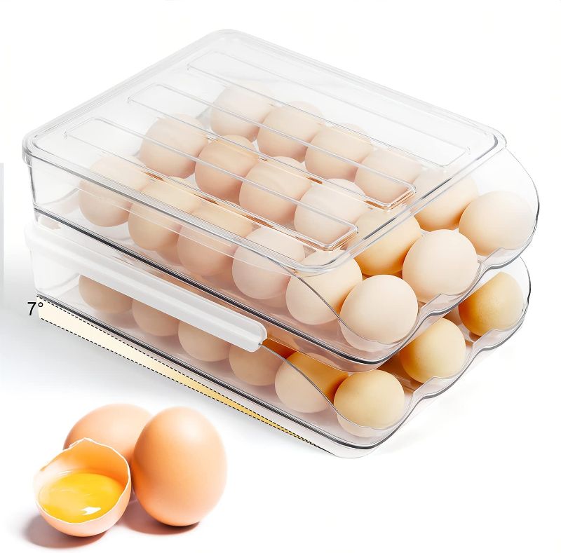 Photo 1 of Walnutt Kitchen Rolling Egg Container for Refrigerator with Lid, 36 Large Capacity Egg Holder for Refrigerator,Egg Storage Container Organizer,Egg Tray for Refrigerator (2 Layer)