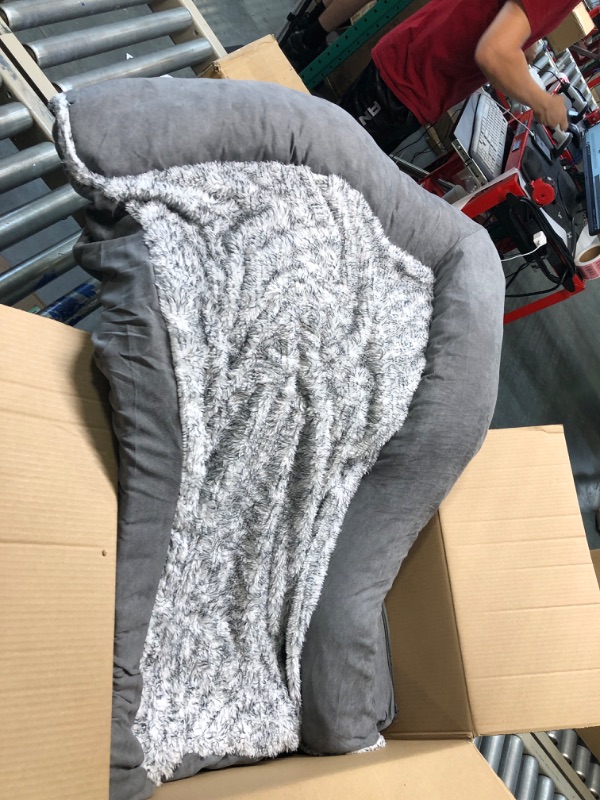 Photo 1 of Furhaven L Chaise Dog Beds for Small/Medium/Large Dogs & Cats - Orthopedic, Cooling Gel, Memory Foam, & More Orthopedic Foam Jumbo Plus L Chaise - Two-Tone Plush & Suede (Stone Gray)