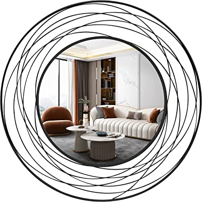 Photo 1 of AULESET 36" Black Art Large Round Mirror Metal Wire Frame, Accent Circle Wall-Mounted Sunburst Mirror for Home Decor