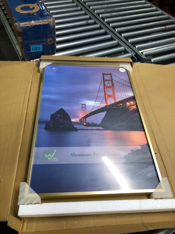 Photo 3 of FrameWorks 16” x 24” Gold Brushed Aluminum Poster Picture Frame with Plexiglass 1-Pack Gold 16"x24"