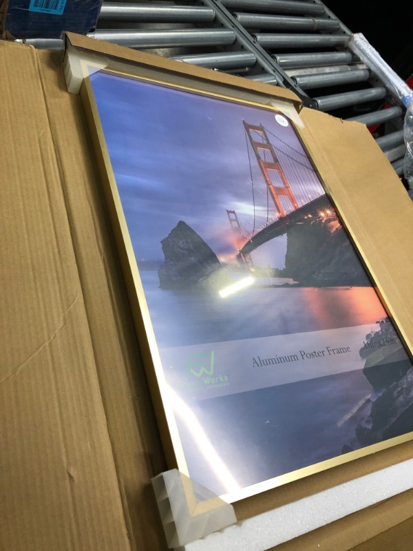 Photo 4 of FrameWorks 16” x 24” Gold Brushed Aluminum Poster Picture Frame with Plexiglass 1-Pack Gold 16"x24"