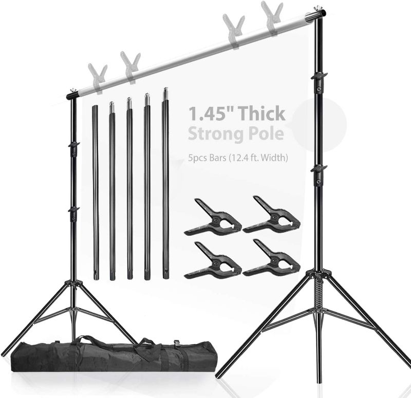 Photo 1 of LimoStudio (Heavy Duty) 12.4 ft. Wide x 10 ft. Tall Backdrop Stand, Upgraded Model 1.45" Thick Pole, Super Structure Heavier & Stronger, No Wobble Background Support System Kit