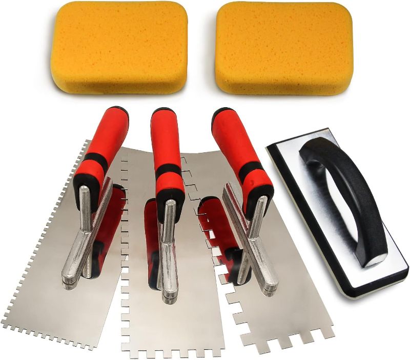 Photo 1 of DIXIANG Tile Tools Stainless Steel Square Notch Trowel Set 3 PC Plus Rubber Grout Float 1 PC and Grout Sponge 2 PC for Tiling Installation Grouting
--- Factor Seal --- 