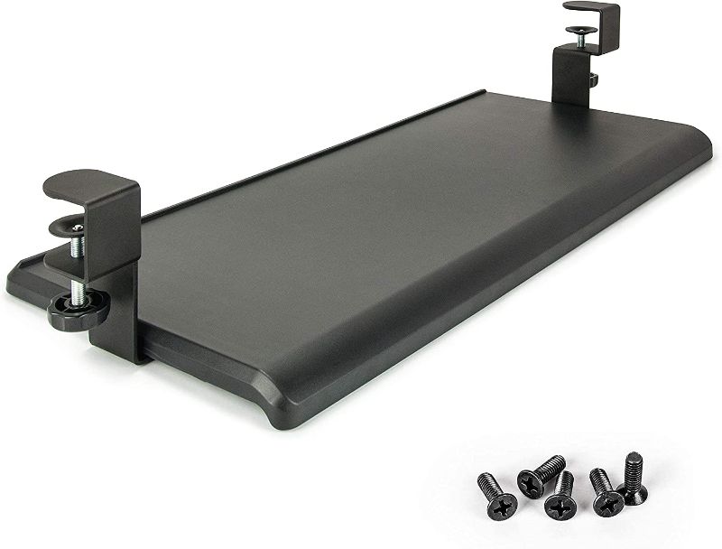 Photo 1 of EHO Clamp-On Under Desk Keyboard Tray Underdesk Extender Table Attachment Keyboard Drawer, Adjustable Keyboard Tray - Large Size, 27.5" x 12.25" for Work from Home Office Accessories Large Platform