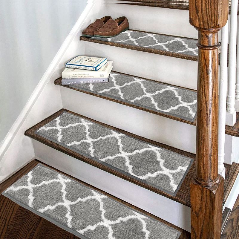 Photo 1 of 14 Pack Soft Shag Stair Treads Carpet 27 X 8 in,Non Slip Rubber Back Stair Runner for Wooden Steps,Grey Plush Stair Cover Rug
