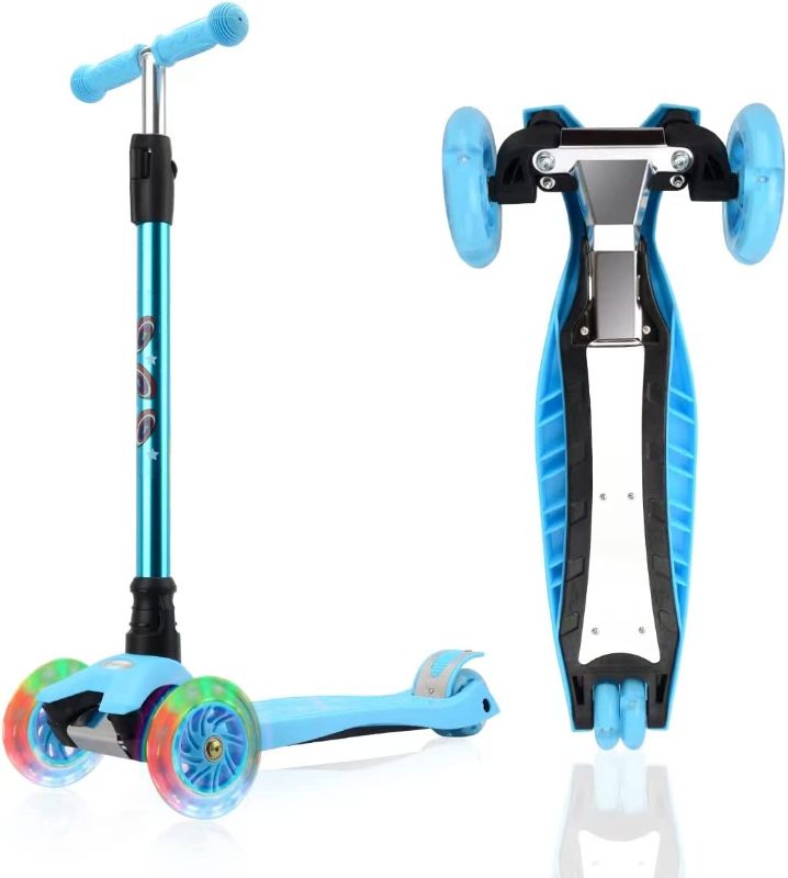Photo 1 of Kick Scooter Kids Scooter 3 Wheel Scooter, 4 Height Adjustable Pu Wheels Extra Wide Deck Best Gifts for Kids, Boys Girls (Lake Blue)
