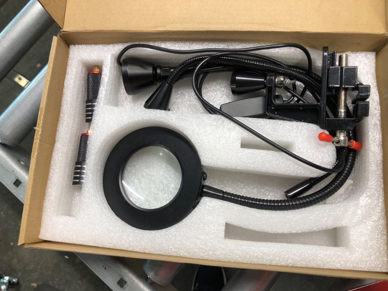 Photo 1 of Soldering Helping Hands Station, NEWACALOX Magnetic Third Hand Helping Tool with 3X Magnifier Lamp, 4 Soldering Helping Arms & Big PCB clamp Holder & 4 PCB Holder Pillars Waterproof
