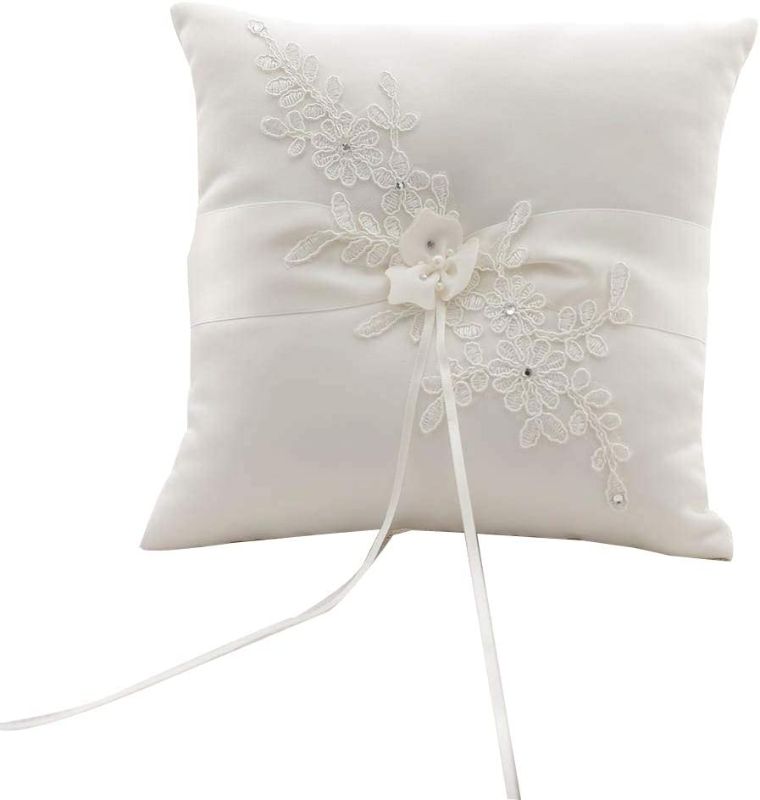 Photo 1 of Awtlife Flower Wedding Ring Pillow Ivory Cushion Bearer for Beach Wedding 8.26 Inch
