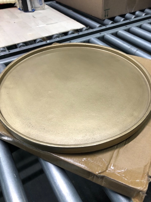 Photo 3 of DN DECONATION Gold Tray, Wood Decorative Tray for Coffee Table, Kitchen Counter, Ottoman, Round Serving Tray, Vintage Tray, Round Wooden Trays for Dining Room, Living Room, Farmhouse Decor 15'' Worn Gold 15"D x ¾"H
