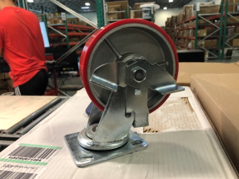 Photo 4 of 6"X 2" Heavy Duty Casters - Industrial Casters Polyurethane Caster with Strong Load-Bearing Capacity 5000 LB, Heavy Duty casters Set of 4, Widely Used in Furniture, WorkBrench, Tool Box (4 Brake)
