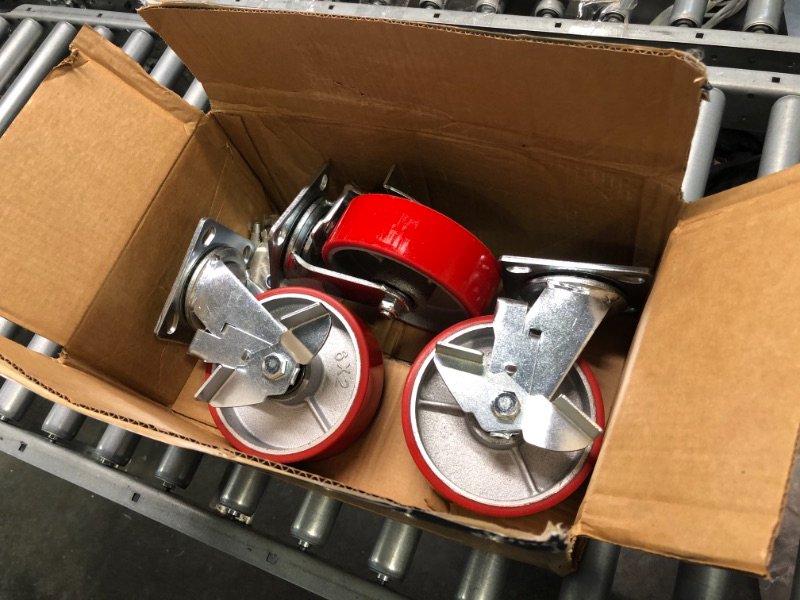 Photo 3 of 6"X 2" Heavy Duty Casters - Industrial Casters Polyurethane Caster with Strong Load-Bearing Capacity 5000 LB, Heavy Duty casters Set of 4, Widely Used in Furniture, WorkBrench, Tool Box (4 Brake)
