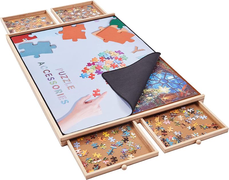 Photo 1 of YISHAN Wooden Jigsaw Puzzle Board Table for 1000 Pieces with Drawers and Cover, Adjustable Puzzle Easel, Portable Tilting Puzzle Plateau for Adults and Children