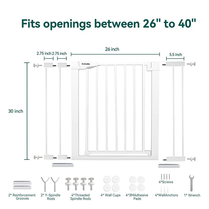 Photo 1 of Babelio Baby Gate for Doorways and Stairs, 26-40 inches Dog/Puppy Gate, Easy Install, Pressure Mounted, No Drilling, fits for Narrow and Wide Doorways, Safety Gate w/Door for Child and Pets
