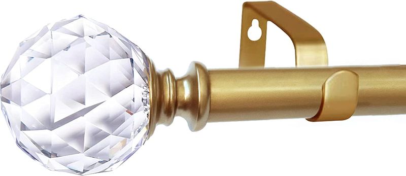 Photo 1 of 1 Inch Curtain Rods for windows 72 to 144", Adjustable Curtain Rod with Crystal Diamond Ball Finials, Single Drapery Rod and Bracket Set(Gold)