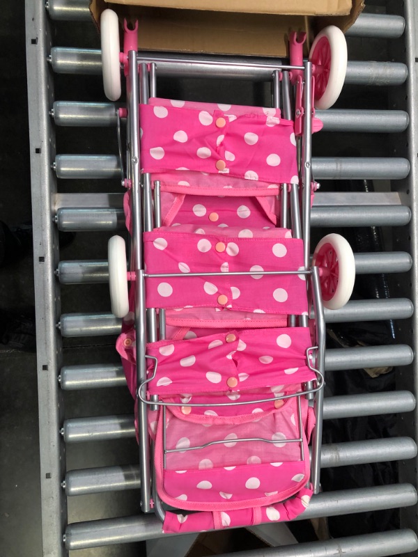 Photo 3 of Badger Basket Triple Doll Stroller - Pink Polka Dots