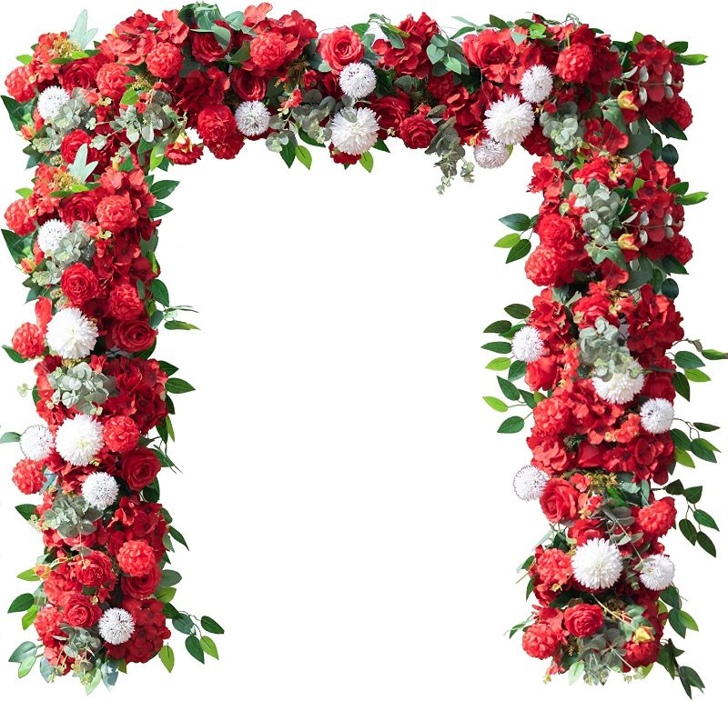 Photo 1 of KAHAUL 2PC of 39 Inches Artificial Red Floral Swag for Arch Garden Party, Christmas Table Centerpiece, Flower Arrangements, Wedding Reception Decorations, Wall Décor
