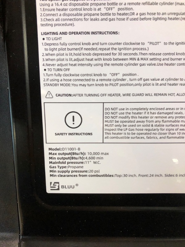 Photo 5 of BLUU Propane Heater for Outdoor and Indoor Use 10,000 BTU with Thermostat, Portable Gas Heaters Great for Camping, Patio, Tent & Garage, Tip-Over & Overheat Protection for Safe CSA Compliance (Blue) 10000BTU Blue