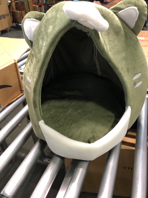 Photo 1 of Cat Beds for Indoor Cats. - Cute Cat Bed Cave with Hanging Toy. Calming Cozy Soft Cat Hut. Small Cat Houses with Removable Washable Cushioned Pillow. Portable No Deformation Pet Bed. (Medium, Green)