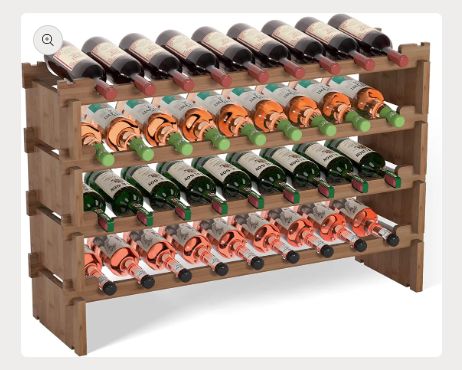 Photo 1 of Domax Wine Rack Freestanding Floor - 4 Tier Stackable Wine Rack 36 Bottle Wine Bottle Holder, Bamboo Wine Holder Wine Storage for Kitchen, Bar, Pantry, Wine Cellar and Countertop (Walnut)