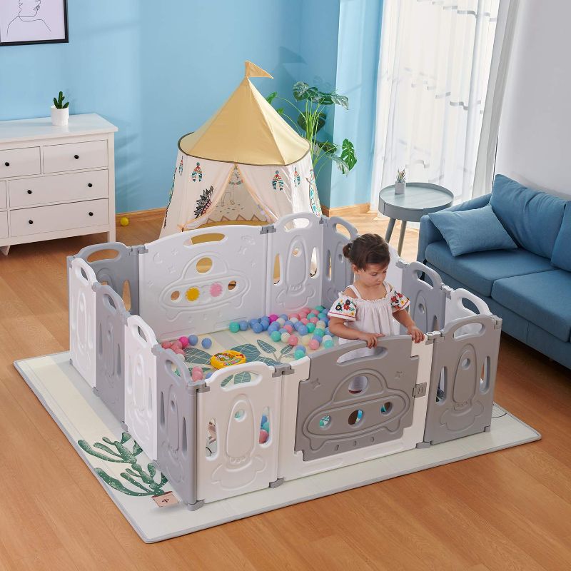 Photo 1 of Gupamiga Foldable Baby playpen Baby Folding Play Pen Kids Activity Centre Safety Play Yard Home Indoor Outdoor New Pen 12+2 Panels (Grey White)
---- Factory Seal --- 