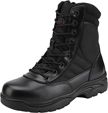 Photo 1 of NORTIV 8 Men's Military Tactical Work Boots Side Zipper Leather Outdoor 8 Inches Motorcycle Combat Boots Black Size 13 M US Trooper
