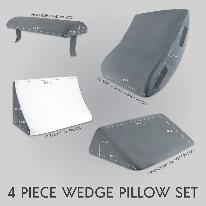 Photo 1 of 4 Pcs Orthopedic Bed Wedge Pillow Set – Post Surgery, Relaxing, Back & Adjustable Head Support Cushion – Triangle Memory Foam Pillow for Acid Reflux, Sleeping, Reading, Leg Elevation, Snoring (GREY)
