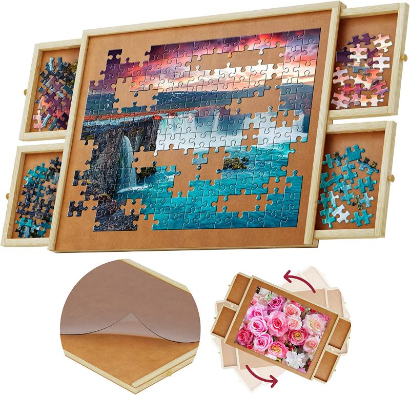 Photo 1 of Wooden Jigsaw Puzzle Board - 4 Drawers, Rotating Puzzle Table | Jigsaw Puzzle Table | Puzzle Cover Included - Portable Puzzle Tables for Adults and Kids by Beyond Innoventions
--- Unknow Size --- 
