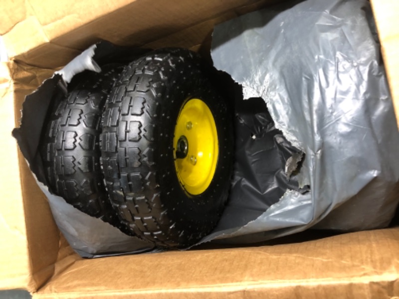 Photo 3 of (4 Pack) AR-PRO 4.10/3.50-4" All Purpose Utility Air Tires and yellow Wheel - with 10" Inner Tube, 5/8" Axle Bore Hole, 2.2" Offset Hub and Double Sealed Bearings for Hand Trucks and Gorilla Cart