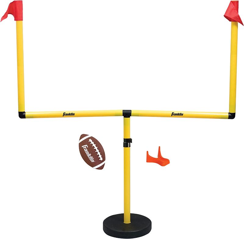 Photo 1 of Franklin Sports Youth Football Goal-Post Set — Kids’ Football Goal Post with Mini Football — Fun Football Goal for All Ages — Easy Assembly — Adjustable Height — Weighted Base
