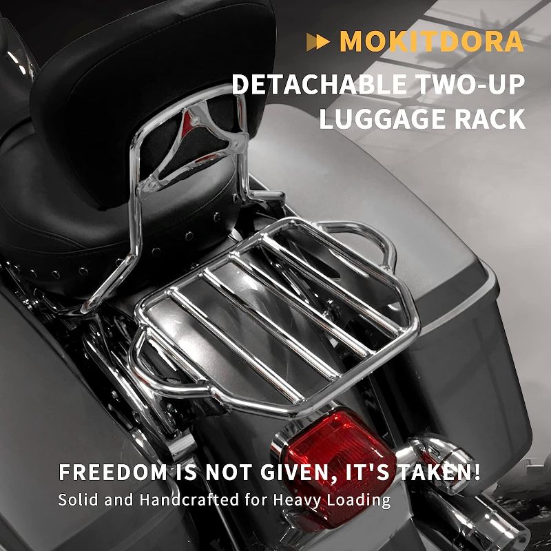 Photo 1 of MoKitDora Detachable Two-Up Luggage Rack Mounting Rack Compatible with Harley Touring Road King Road Glide Street Glide Electra Glide 2009-2023, Chrome
