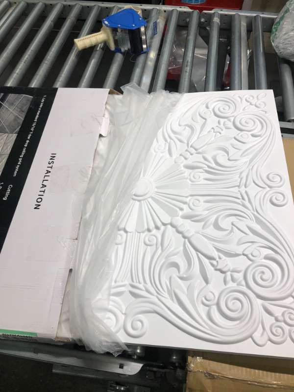 Photo 3 of Art3d Decorative Ceiling Tile 2x2 Glue up, Lay in Ceiling Tile 24x24 Pack of 12pcs Spanish Floral in Matt White 12 White