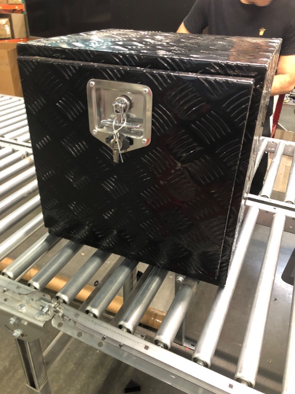 Photo 1 of 18"X17"X17.75" Black Aluminum 5 Bar Tread Tool Box Truck Car Outdoor Trailer Pickup Underbody Toolbox, RV Storage Organizer, Underbed Tools Organizer W/Lock Latch w/Keys
