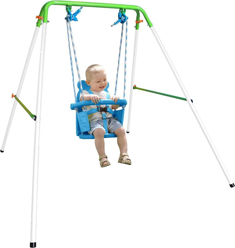 Photo 1 of Sportspower My First Toddler Swing - Heavy-Duty Baby Indoor/Outdoor Swing Set with Safety Harness Blue
