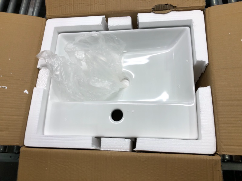 Photo 2 of Tysun Rectangle Vessel Sink, 18'' x 14'' Bathroom Sink Above Counter, Bathroom Vessel Sink White Porcelain Ceramic Small Sink Bowl, Bathroom Vanity Sink Art Basin