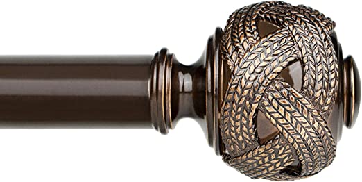 Photo 1 of USFOOK 1 Inch Curtain Rod 72 to 144 Inches(6-12 ft) Telescoping Single Drapery Rods, Antique Bronze Curtain Rods for Windows 69 to 140 Inches, Woven Leaf Pattern Finials