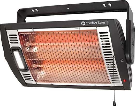 Photo 1 of Comfort Zone CZQTV5M 750/1,500-Watt Ceiling Mounted Dual Quartz Radiant Heater with 90-Degree Adjustable Tilt, Metal Safety Grille, Overheat Protection (Hardware Included)