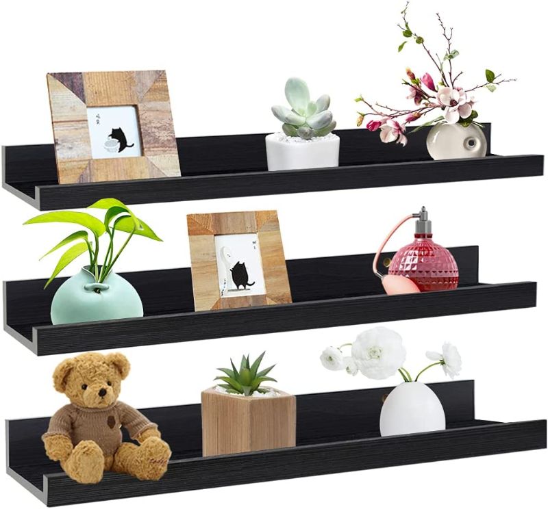 Photo 1 of 24 Inch Black Wall Mounted Floating Shelves Set of 3, Picture Shelving Ledge for Kitchen, Living Room, Bedroom, Office