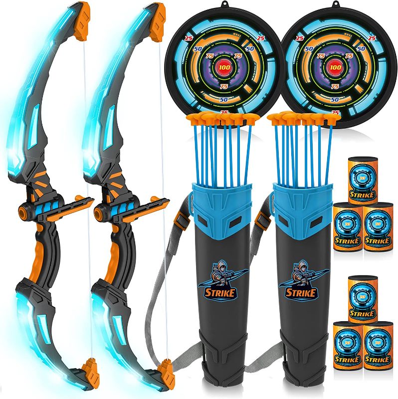 Photo 1 of JOYIN Kids Bow and Arrow Set - LED Light Up Archery Toy Set with Suction Cup Arrows, Target & Arrow Case, Indoor and Outdoor Toys for Children Boys Girls