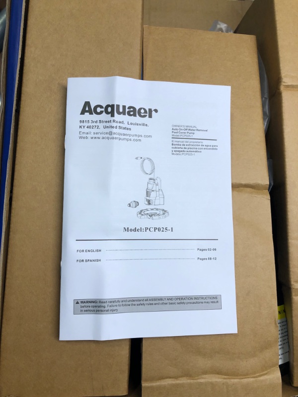 Photo 2 of Acquaer 1/4 HP Automatic Swimming Pool Cover Pump, 115 V Submersible Pump with 3/4” Check Valve Adapter & 25ft Power Cord, 2250 GPH Water Removal for Pool, Hot Tubs, Rooftops, Water Beds and more