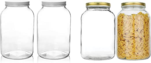 Photo 1 of 4 Pieces 1 Gallon Large Glass Jar with Airtight Plastic Lids Wide Mouth Gallon Mason Jars Large Clear Glass Jar for Kombucha, Sun Tea, Kitchen Food Storage and Canning Dishwasher Safe 128 oz