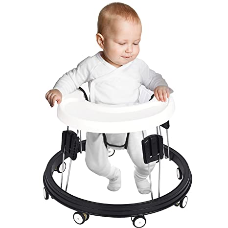 Photo 1 of LANGYI Adjustable Baby Walkers for Baby with Easy Clean Tray, Universal Wheeled Walker, Anti-Rollover Folding Walker for Girls Boys 6-18Months Toddler, White, 1.0 Count
