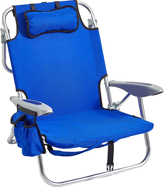 Photo 1 of Canpsky Portable Beach Chair for Adults, 4 Position Backpack Folding Camping Chairs for Outdoor, Beach Chairs with Backpack Straps,Blue